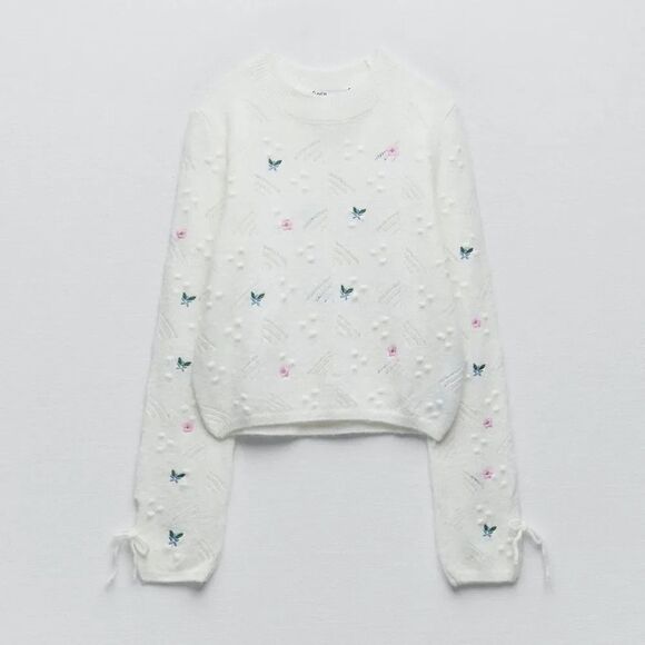 ZARA FLORAL KNIT SWEATER - Picture 6 of 9